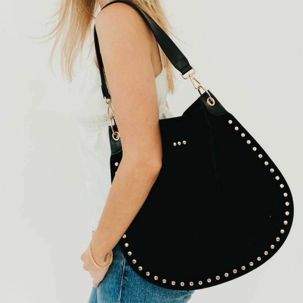 Rosalie Rivet Hobo Bag Black Vegan Suede